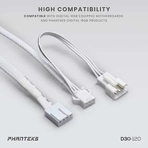 PHANTEKS D30 PWM Atbulinis oro srautas D-RGB - 120mm, balta