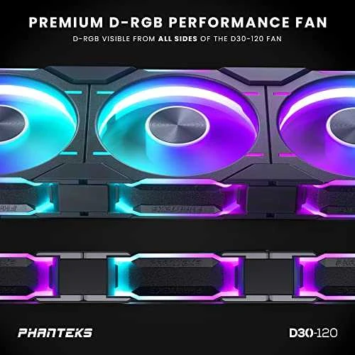 PHANTEKS D30 PWM Reverse Airflow D-RGB, 3-pack - 120mm, juoda