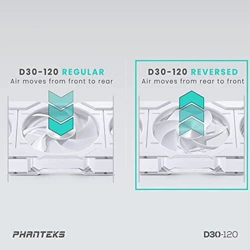 PHANTEKS D30 PWM atvirkštinis oro srautas D-RGB, 3 pakuotės - 120 mm, balta