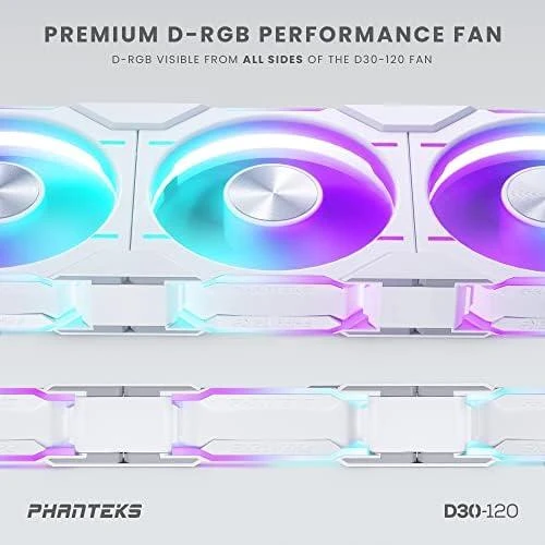 PHANTEKS D30 PWM atvirkštinis oro srautas D-RGB, 3 pakuotės - 120 mm, balta