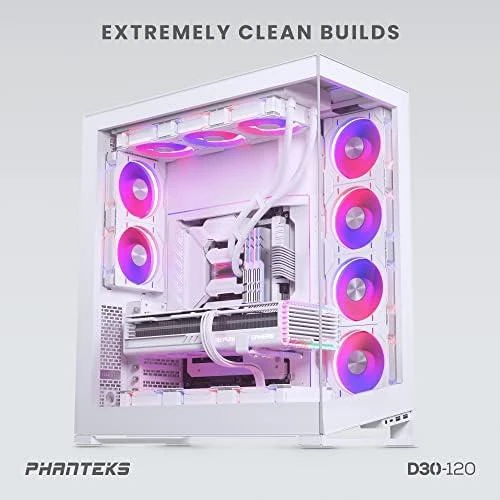 PHANTEKS D30 PWM atvirkštinis oro srautas D-RGB, 3 pakuotės - 120 mm, balta