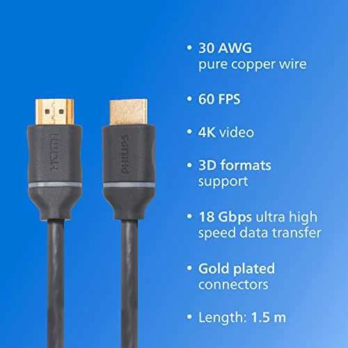 Laidas PHILIPS HDMI M, HDMI M, 5m, pilkas SWV5650G/00