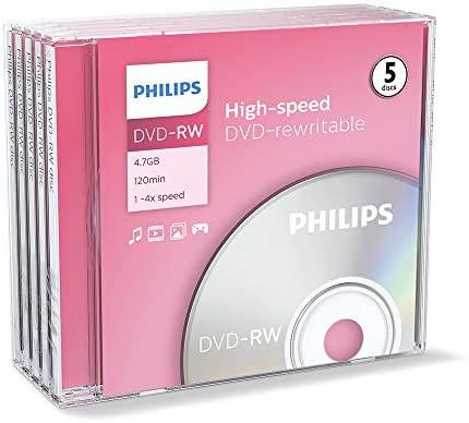 „Philips“ DVD-RW 4,7 GB 5 vnt. dėklas, 4 folijos dėklas