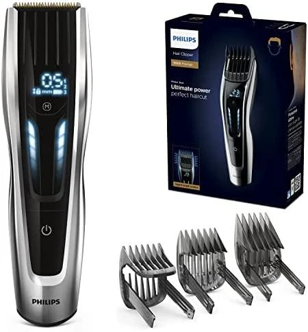 „Philips“ serijos 9000 plaukų kirpimo mašinėlė HC9450/15, titano peiliukai, 400 ilgio nustatymų, 120 min. veikia be laido / 1 val. įkrovimas