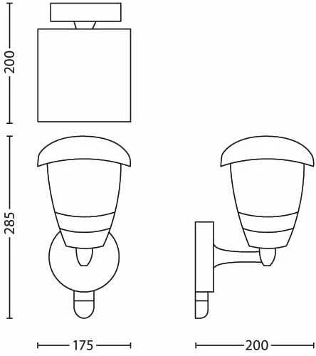 Philips Sieninis lauko šviestuvas CREEK, E27, juodas, IP44, su judesio davikliu