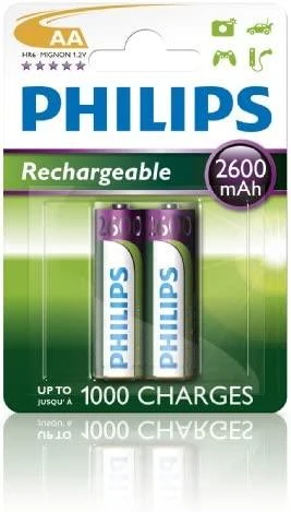 Philips AA 2600 mAh įkraunamos baterijos pakuotėje