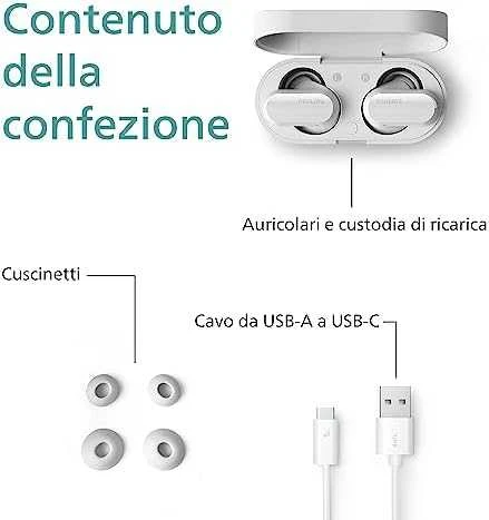 Philips True Belaidės Ausinės TAT3508WT/00, IPX4 atsparumas vandeniui, triukšmo slopinimas, iki 21 valandų grojimo laikas, Baltos spalvos