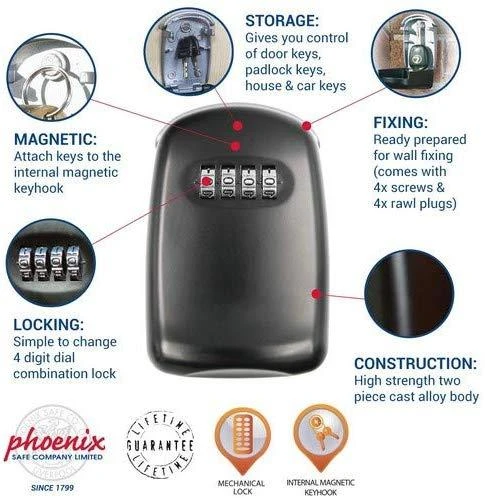 Phoenix Safe Phoenix Seifas, KS0001C kompanija, juoda, 65 x 35 x 100 mm