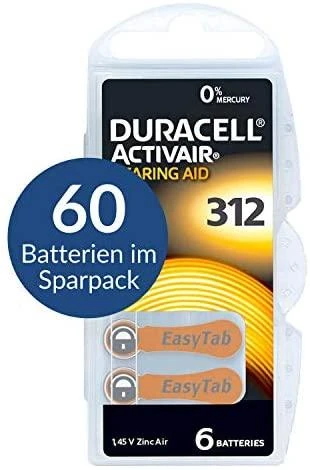 Duracell | A312/DA312/ZL312 | Zinc air cells | 6 pc(s)