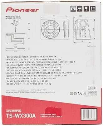 Pioneer TS-WX300A 30 cm ilgio aktyvusis žemųjų dažnių garsiakalbis 1300 W