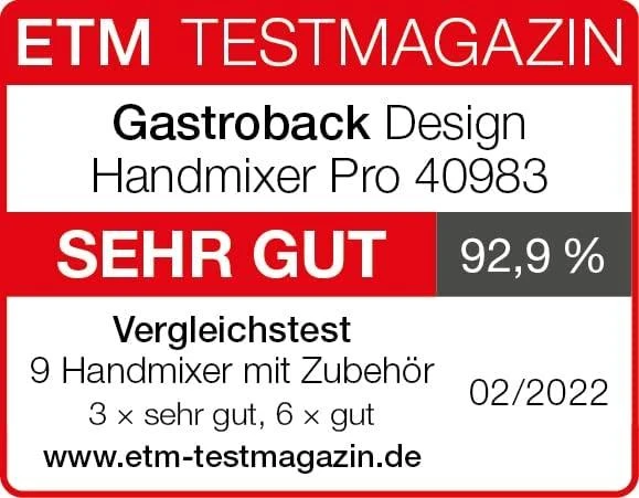 Plakiklis Gastroback Design Hand Mixer Pro 40983 Nerūdijantis plienas/Juodas, Hand mixer, 500 W, Greičių skaičius 5, Shaft material Nerūdijantis plienas, Mini chopper,