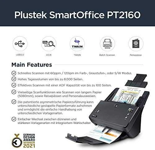 Plustek SmartOffice PT2160 600 x 600 DPI ADF skeneris Juoda A3