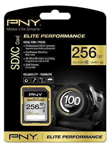 PNY Elite Performance SDXC 256 GB 10 klasės UHS-I/U3 atminties kortelė (SD256ELIPER-EF)
