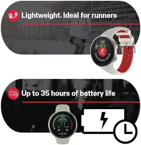 Išmanusis laikrodis Polar Pacer Pro, S/L dydždio, Balta spalvos su baltai raudonu silikoniniu dirželiu