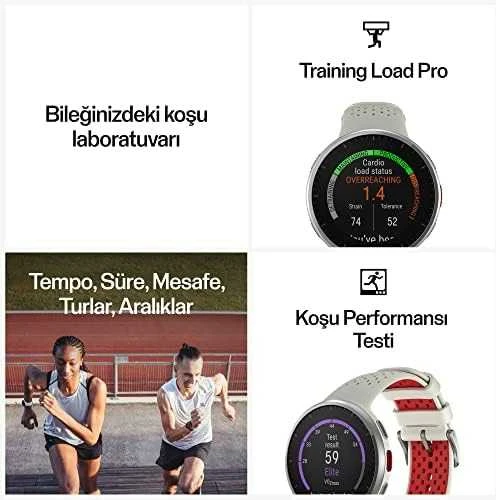 Išmanusis laikrodis Polar Pacer Pro, S/L dydždio, Balta spalvos su baltai raudonu silikoniniu dirželiu