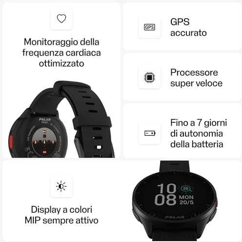 Išmanusis laikrodis Polar Pacer,S/L dydžio, Juodos spalvos