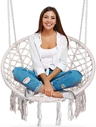 Boho pakabinamas krėslas, smėlio spalvos (be pagalvės)