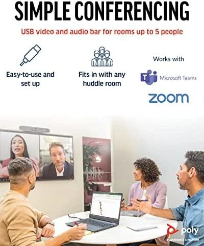 „Poly Studio R30“, garso / vaizdo USB juosta, su automatinio sekimo 120 laipsnių FOV 4K kamera, integruotu garsiakalbiu ir mikrofonu R30