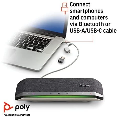 Poly Sync 40+ garsiakalbis, konferencijų sprendimas, Teams sertifikuotas, Bluetooth, USB-A ir USB-C, įskaitant BT600 Bluetooth raktą
