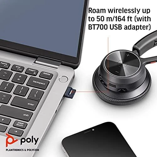„Poly Plantronics Voyager 4310 UC Bluetooth“ ausinės, nano raktas su USB-C jungtimi, įkrovimo stotelė, monofoninis