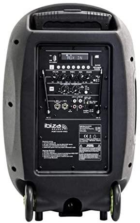 Ibiza Sound PORT15VHF-MKII NEŠIOJAMA GARSO SISTEMA SU AKUMULIATORIUMI + 2X VHF BELAIDŽIAI MIKROFONAI, USB/SD/AUX/BLUETOOTH, 15′′/38CM