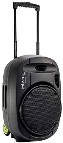 Ibiza Sound PORT15VHF-MKII NEŠIOJAMA GARSO SISTEMA SU AKUMULIATORIUMI + 2X VHF BELAIDŽIAI MIKROFONAI, USB/SD/AUX/BLUETOOTH, 15′′/38CM