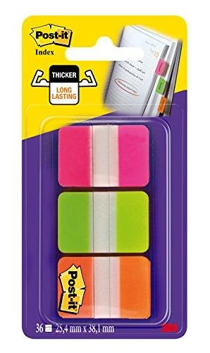 3M Lipnūs žymekliai Post-it, 25,4 x 38 mm, 3 spalvos