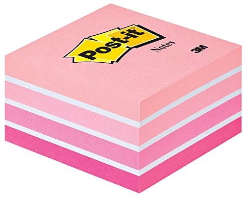 3M Lipnūs lapeliai POST-IT Akvarelė kubas, 76 x 76 mm, 450 lapelių, rožinės ir baltos spalvos derinys