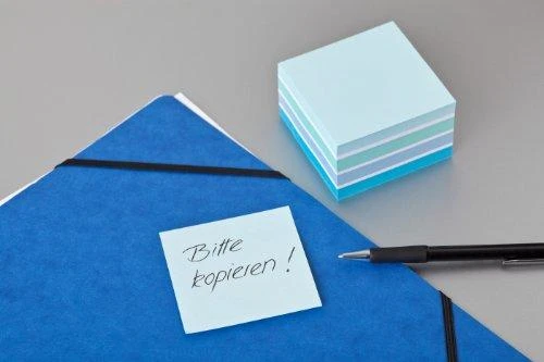 3M Lipnūs lapeliai Post-it Akvarelė kubas, 450 lapelių, 76 x 76 mm, mėlynos ir baltos spalvos derinys