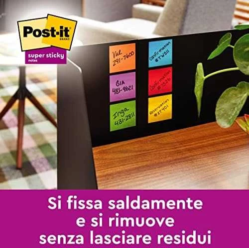 Staples Kabės POST-IT Pad SUPER STICKY 654-SS-VP24COL 76x76mm, spalvų derinys 24x90 lapai