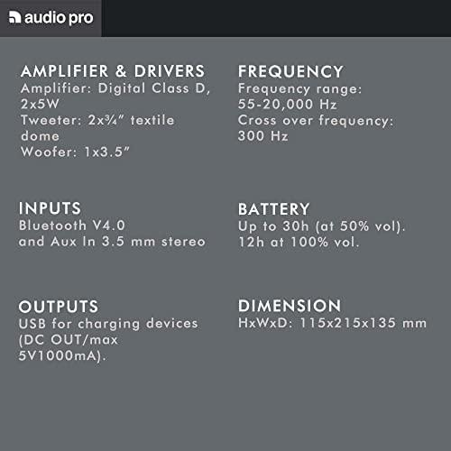 Audio Pro T3+ Nešiojama Bluetooth kolonėlė su akumuliatoriumi, Pilka