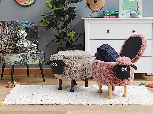 Beliani Gyvūno formos pufas su daiktadėže SHEEP rožinis avinėlis