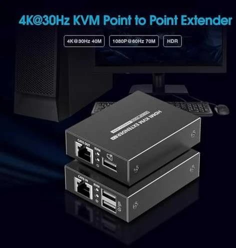 PremiumCord HDMI KVM ilgintuvas 4K ir FULL HD 1080p 70 m atstumu su USB perdavimu