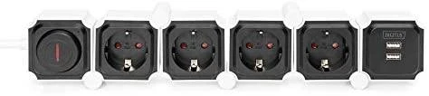 Assmann Electronic DIGITUS DA-70620 Lanksti maitinimo juosta 3680 W 250VAC 50 Hz 4x saugos lizdas 16 A 2x USB A jungtis 2,4 A