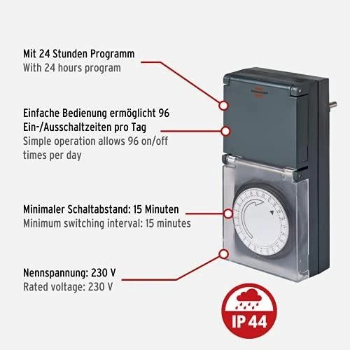 Laikmatis Brennenstuhl 1506460 MZ44, 24h IP44, pilkas