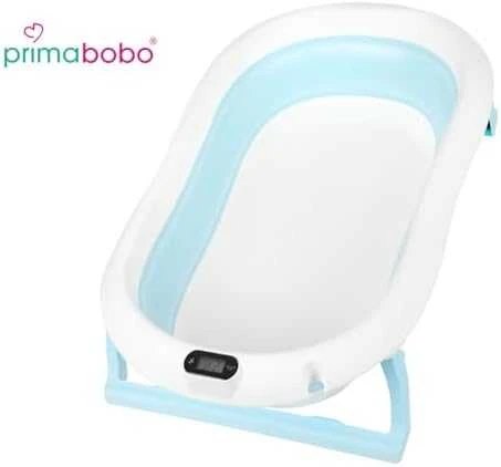 Silikoninė sulankstoma vonelė, su termometru Primabobo Premium, Mėlynos spalvos
