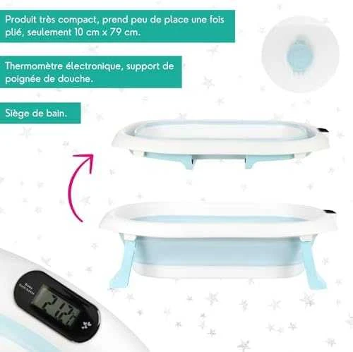 Silikoninė sulankstoma vonelė, su termometru Primabobo Premium, Mėlynos spalvos