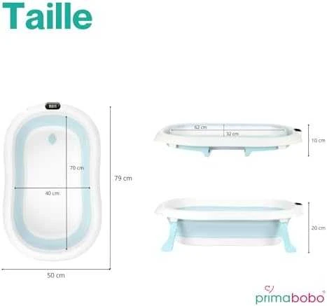 Silikoninė sulankstoma vonelė, su termometru Primabobo Premium, Mėlynos spalvos