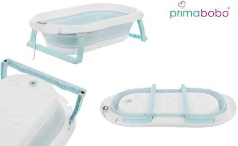 Silikoninė sulankstoma vonelė, su termometru Primabobo Premium, Mėlynos spalvos