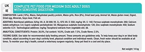 Purina Pro Plan OPTIDIGEST Sensitive Digestion Medium Adult Dog ėriena 14 kg, suaugusių vidutinių veislių, jautrią virškinimo sistemą turinčių šunų sausas pašaras su ėriena 12366972