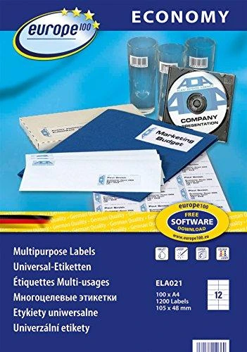 Lipnios etiketės Avery, A4, 105x48mm, 12 etikečių lape, be rėmelio, 100 lapų