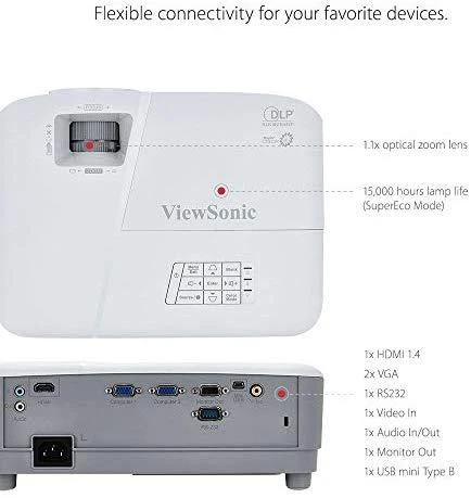 Projektorius ViewSonic PA503W (DLP, WXGA, 3600 ANSI, VGA x2, HDMI)