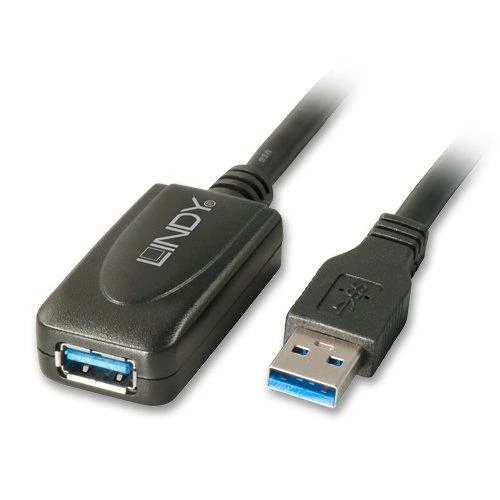 USB Prailginimo Laidas - LINDY USB 3.0 Aktyvus Prailginimo Laidas Type M/F, 5 m, Juodas