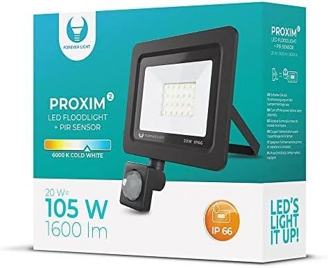Prožektorius LED PROXIM II 20W |6000K| PIR IP66 Forever Light