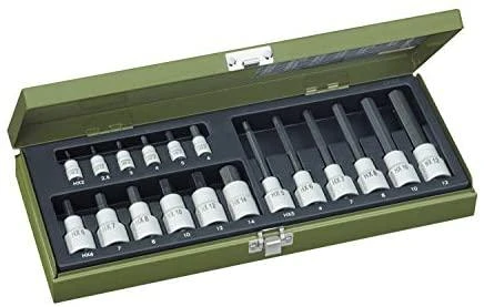 Galvučių rinkinys 1/4"+1/2" HEX 18 dalių PROXXON