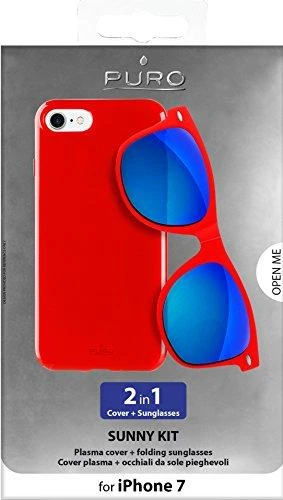 PURO Sunny Kit - dėklas Apple iPhone SE (2022/2020) / 8/7 + sulankstomi akiniai nuo saulės (raudonas)