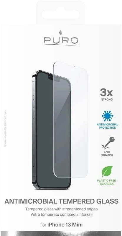 PURO Anti-Bacterial Apsauginis Apsauginis stiklas with Antibacterial Protection skirtas Apple iPhone 13 Mini Screen