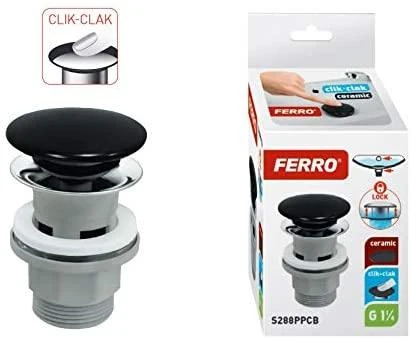 Praustuvo sifono vožtuvas Ferro, juodas/chromuotas Rotondo S288PPCB