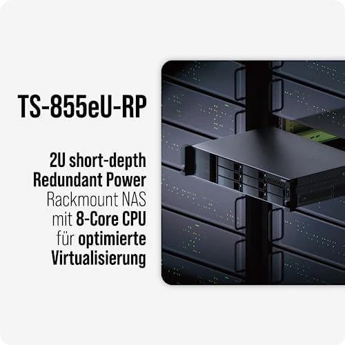 Serveris QNAP | 8-bay Short-Gylis Rackmount NAS | TS-855eU-8G | Intel Atom | C5125 8 branduolių | Procesoriaus dažnis 2,8 GHz | 8 GB
