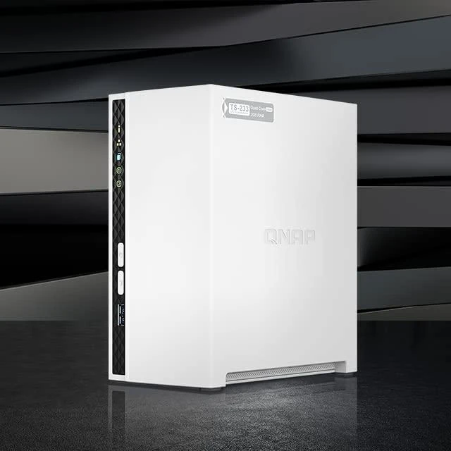 Serveris QNAP | 2 skyrių ARM | TS-233 | Iki 2 SATA 6Gb/s, 3Gb/s | ARM 4 branduolių | Cortex-A55 | Procesoriaus dažnis 2,0 GHz | 2 GB | N/A